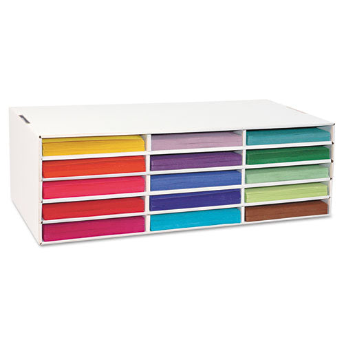 Classroom Keepers Letter-Size Construction Paper Sorter/Storage Box, 15 Compartments, 29.25 x 12.88 x 9.38, White-(PAC001310)