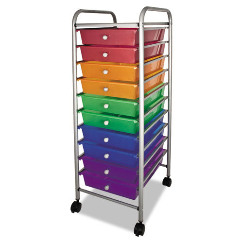 Portable Drawer Organizer, Metal, 1 Shelf, 10 Drawers, 13" x 15.38" x 37.75", Matte Gray/Assorted-(AVT34004)