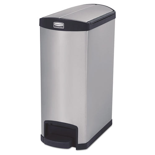 Slim Jim Stainless Steel Step-On Container, End Step Style, 13 gal, Stainless Steel, Black-(RCP1901993)