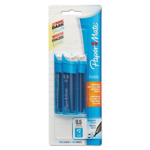 Lead Refills, 0.5 mm, HB, Black, 35/Tube, 3 Tubes/Pack-(PAP66400PP)