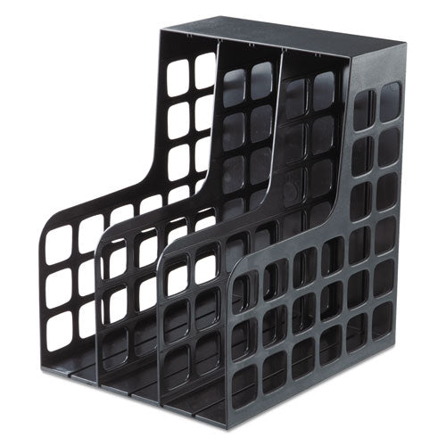 Plastic Magazine File, Two Snap-In Dividers, 9 x 10.63 x 12, Black-(PFX23004)