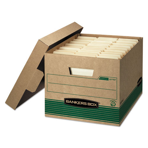 STOR/FILE Medium-Duty 100% Recycled Storage Boxes, Letter/Legal Files, 12.5" x 16.25" x 10.25", Kraft/Green, 12/Carton-(FEL12770)