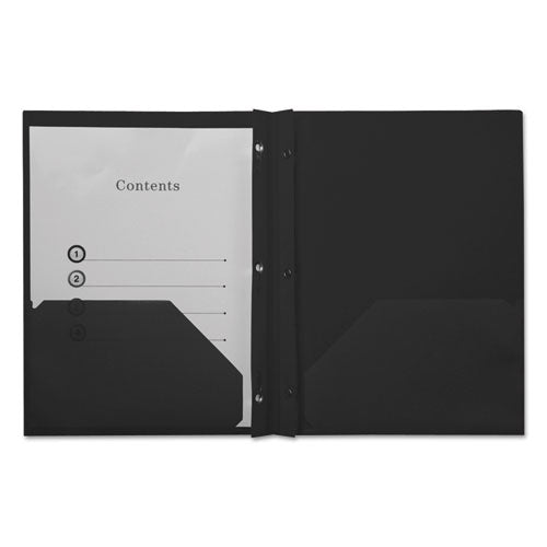 Plastic Twin-Pocket Report Covers, Three-Prong Fastener, 11 x 8.5, Black/Black, 10/Pack-(UNV20550)