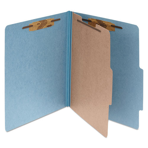 Pressboard Classification Folders, 2" Expansion, 1 Divider, 4 Fasteners, Legal Size, Sky Blue Exterior, 10/Box-(ACC16024)
