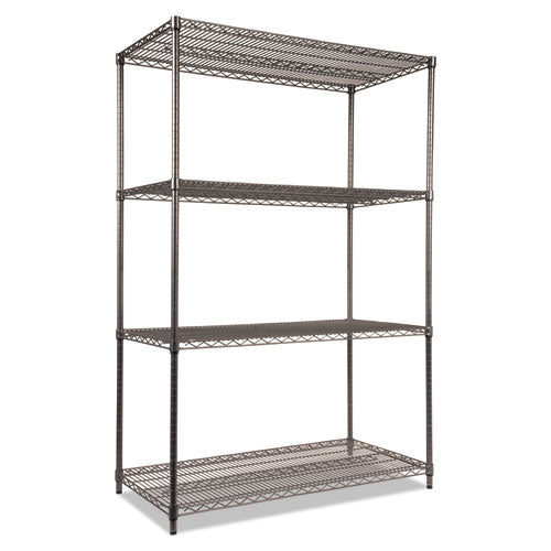 Wire Shelving Starter Kit, Four-Shelf, 48w x 24d x 72h, Black Anthracite-(ALESW504824BA)