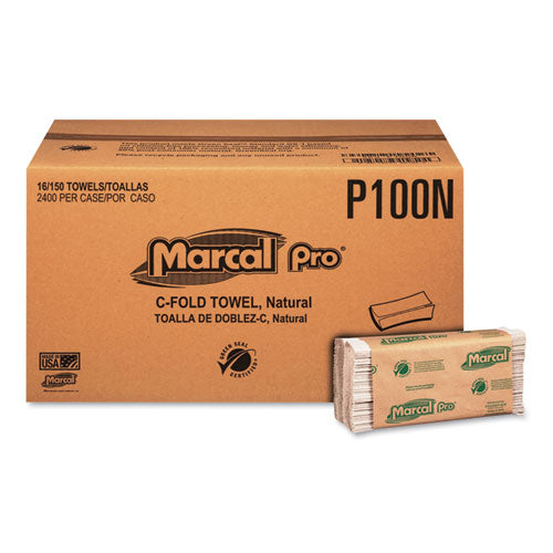 Folded Paper Towels, 1-Ply, 12.88 x 10.13, Natural, 150/Pack, 16 Packs/Carton-(MRCP100N)