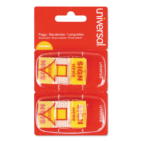 Arrow Page Flags, "Sign Here", Yellow/Red, 50 Flags/Dispenser, 2 Dispensers/Pack-(UNV99005)