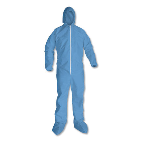 A65 Zipper Front Hood and Boot Flame-Resistant Coveralls, Elastic Wrist and Ankles, 2X-Large,Blue, 25/Carton-(KCC45355)