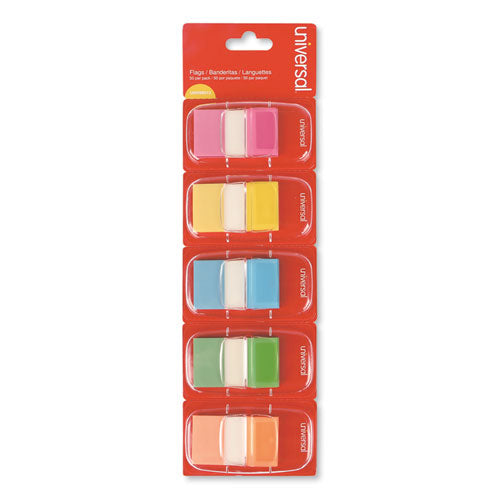Deluxe Pop-Up Page Flags, 1 x 1.75, Five Assorted Colors, 50 Flags/Dispenser, 5 Dispensers/Pack-(UNV99013)
