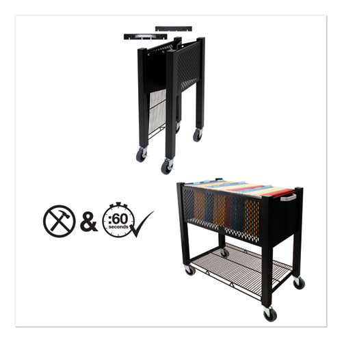 InstaCart File Cart, Metal, 1 Shelf, 1 Bin, 14.25" x 28.5" x 27.75", Black-(VRTVF53000)