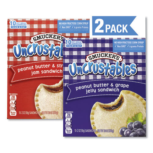 UNCRUSTABLES Soft Bread Sandwiches, Grape/Strawberry, 2 oz, 10 Sandwiches/Pack, 2 PK/Box, Ships in 1-3 Business Days-(GRR90300134)