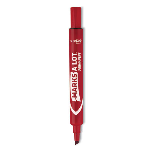 MARKS A LOT Regular Desk-Style Permanent Marker, Broad Chisel Tip, Red, Dozen (7887)-(AVE07887)