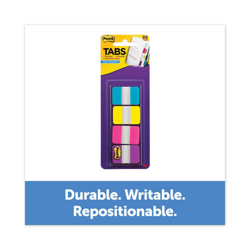 1" Wide Tabs with Dispenser, Aqua, Pink, Violet, Yellow, 88/Pack-(MMM70005179216)