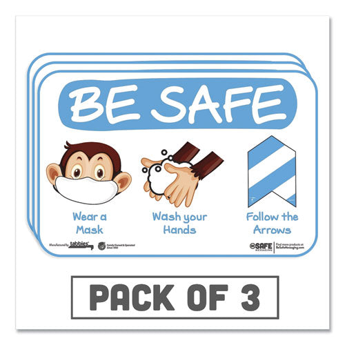 BeSafe Messaging Education Wall Signs, 9 x 6, "Be Safe, Wear a Mask, Wash Your Hands, Follow the Arrows", Monkey, 3/Pack-(TAB29506)