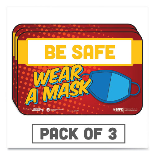 BeSafe Messaging Education Wall Signs, 9 x 6, "Be Safe, Wear A Mask", 3/Pack-(TAB29547)