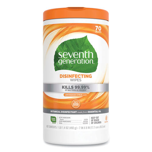 Botanical Disinfecting Wipes, 8 x 7, Lemongrass Citrus, 70 Count-(SEV22813EA)