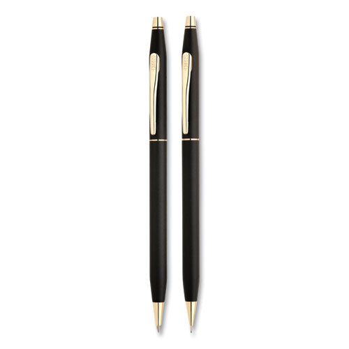 Classic Century Ballpoint Pen and Pencil Set, 0.7 mm Black Pen, 0.7 mm HB Pencil, Black/Gold Barrels-(CRO250105)