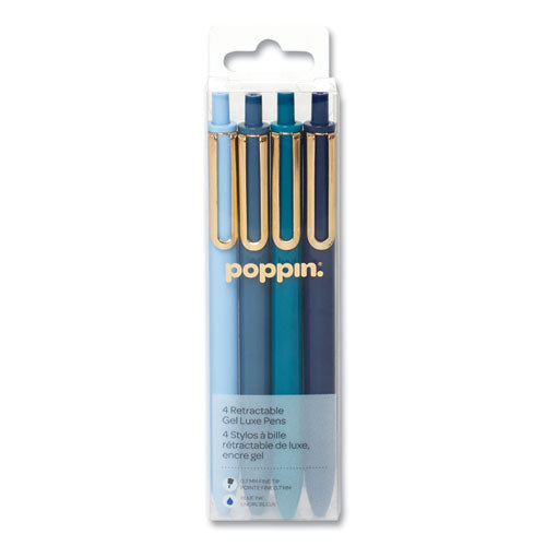 Luxe Gel Pen, Retractable, Fine 0.7 mm, Blue Ink, Assorted Barrel Colors, 4/Pack-(PPJ105390)