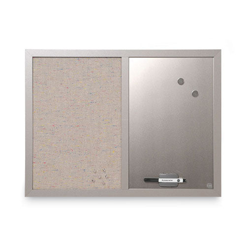 Designer Combo Fabric Bulletin/Dry Erase Board, 24 x 18, White/Gray Surface, Gray MDF Wood Frame-(BVCMX04331608)