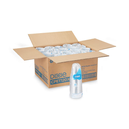 Clear Plastic PETE Cups, 12 oz, 25/Sleeve, 20 Sleeves/Carton-(DXECPET12DX)