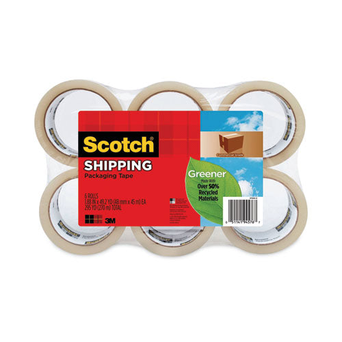 Greener Commercial Grade Packaging Tape, 3" Core, 1.88" x 49.2 yds, Clear, 6/Pack-(MMM3750G6)
