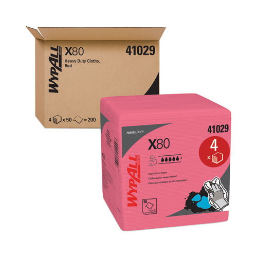 Power Clean X80 Heavy Duty Cloths,, 12.5 x 12, Red, 50/Box, 4 Boxes/Carton-(KCC41029)