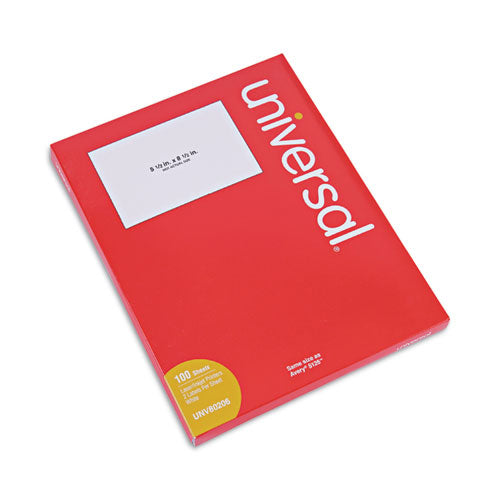 White Labels, Inkjet/Laser Printers, 5.5 x 8.5, White, 2/Sheet, 100 Sheets/Pack-(UNV80206)