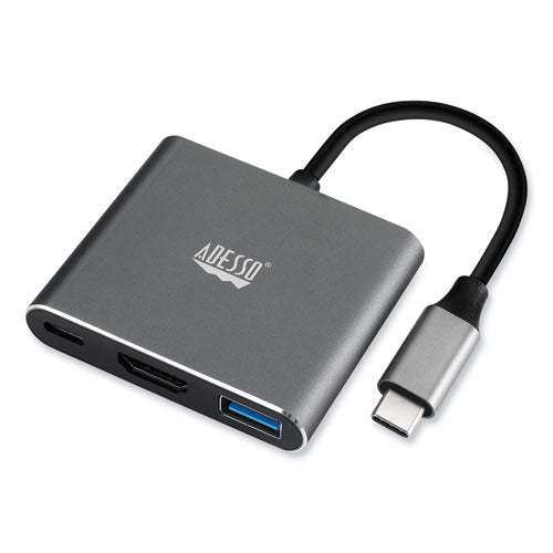 3-in-1 USB-C Multi-Port TAA Compliant Docking Station, HDMI, USB-C, USB 3 A+PD, Black/Gray-(ADEAUH4010)