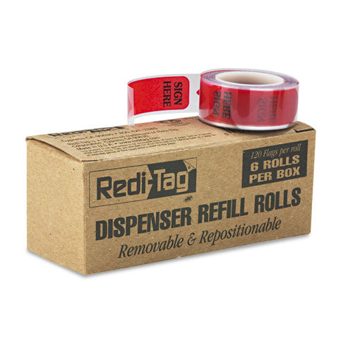 Arrow Message Page Flag Refills, "Sign Here", 120 Flags/Roll, 6 Rolls/Box-(RTG91012)