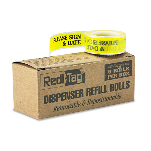 Arrow Message Page Flag Refills, "Please Sign and Date", Yellow, 120/Roll, 6 Rolls-(RTG91032)