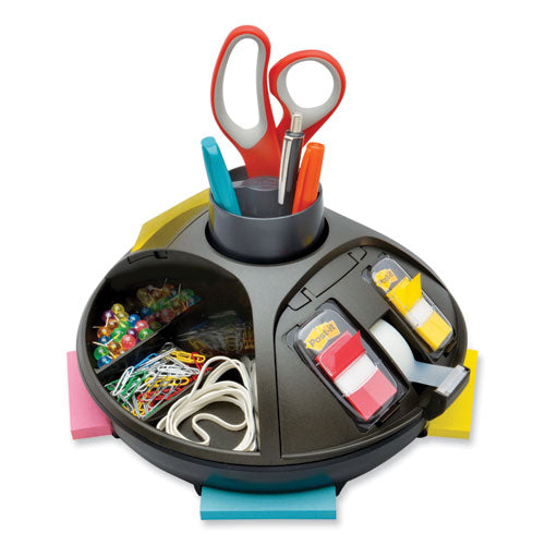 Rotary Self-Stick Notes Dispenser, 14 Compartments, Plastic, 10" Diameter x 6"h, Black-(MMMC91)