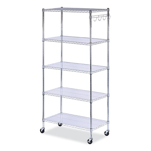 5-Shelf Wire Shelving Kit with Casters and Shelf Liners, 36w x 18d x 72h, Silver-(ALESW653618SR)