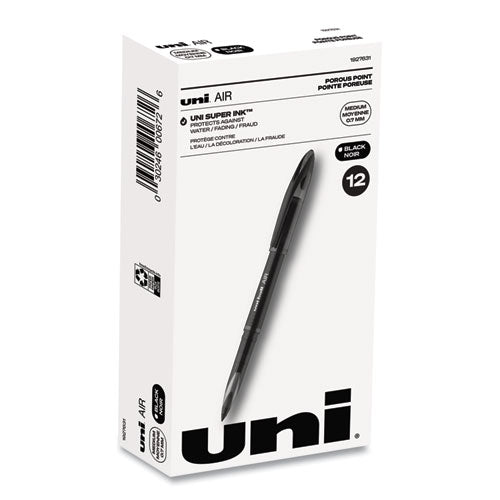 AIR Porous Rollerball Pen, Medium 0.7 mm, Black Ink/Barrel, Dozen-(UBC1927631)