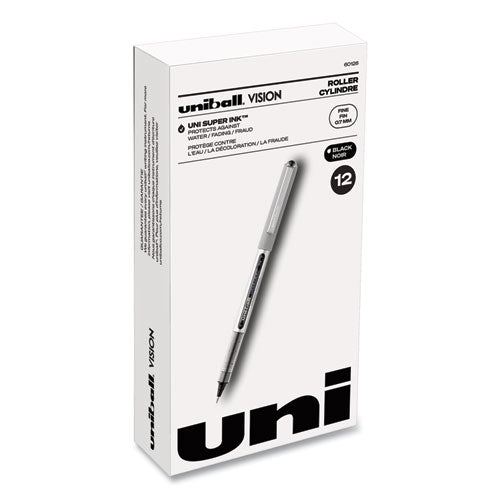 VISION Roller Ball Pen, Stick, Fine 0.7 mm, Black Ink, Black/Gray Barrel, Dozen-(UBC60126)