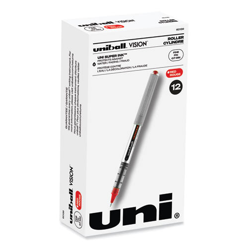 VISION Roller Ball Pen, Stick, Fine 0.7 mm, Red Ink, Gray/Red Barrel, Dozen-(UBC60139)