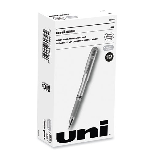 IMPACT Gel Pen, Stick, Medium 1 mm, Silver Metallic Ink, Silver Barrel-(UBC60658)