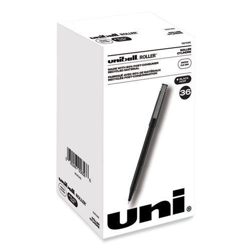 Roller Ball Pen, Stick, Micro 0.5 mm, Black Ink, Black Matte Barrel, 36/Pack-(UBC1921065)
