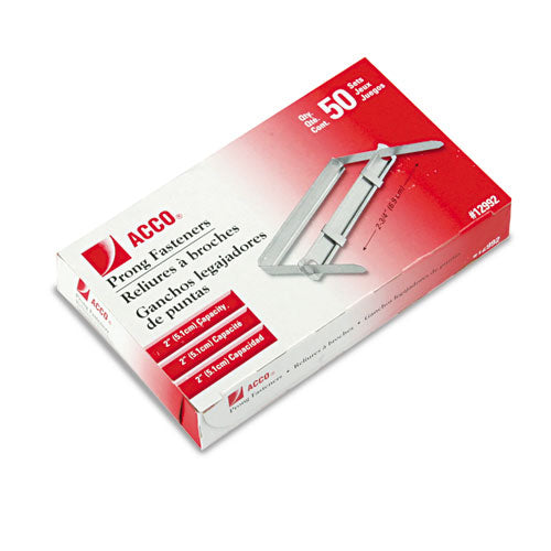 Standard Two-Piece Two-Prong Paper Fastener Base and Compressor Sets, 2" Capacity, 2.75" Center to Center, Silver, 50/Box-(ACC12992)