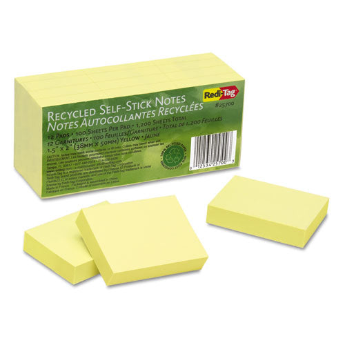 100% Recycled Self-Stick Notes, 1.5" x 2", Yellow, 100 Sheets/Pad, 12 Pads/Pack-(RTG25700)