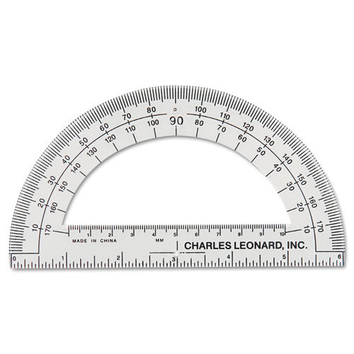 Open Center Protractor, Plastic, 6" Ruler Edge, Clear-(LEO77106EA)