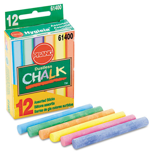 Hygieia Dustless Board Chalk, 3.25" x 0.38" Diameter, Assorted, 12/Box-(DIX61400)