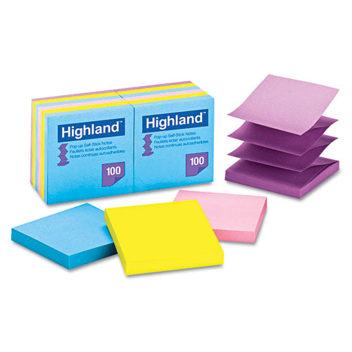 Self-Stick Pop-up Notes, 3" x 3", Assorted Bright Colors, 100 Sheets/Pad, 12 Pads/Pack-(MMM6549PUB)