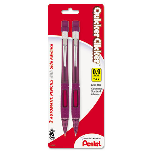 Quicker Clicker Mechanical Pencil, 0.9 mm, HB (#2.5), Black Lead, Burgundy Barrel, 2/Pack-(PENPD349BP2K6)