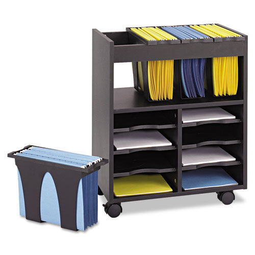 Go Cart Mobile File, Engineered Wood, 8 Shelves, 4 Bins, 14.5" x 21.5" x 26.25", Black-(SAF5390BL)