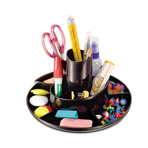 Rotary Desk Organizer, 11 Compartments, Plastic, 8.75" Diameter x 5.38"h, Black-(UNV08151)