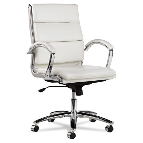 Alera Neratoli Mid-Back Slim Profile Chair, Faux Leather, Up to 275 lb, 18.3" to 21.85" Seat Height, White Seat/Back, Chrome-(ALENR4206)