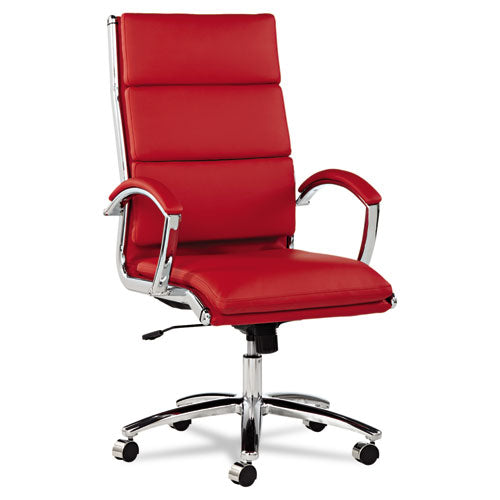 Alera Neratoli High-Back Slim Profile Chair, Faux Leather, Up to 275 lb, 17.32" to 21.25" Seat Height, Red Seat/Back, Chrome-(ALENR4139)