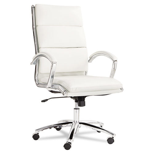 Alera Neratoli High-Back Slim Profile Chair, Faux Leather, 275 lb Cap, 17.32" to 21.25" Seat Height, White Seat/Back, Chrome-(ALENR4106)