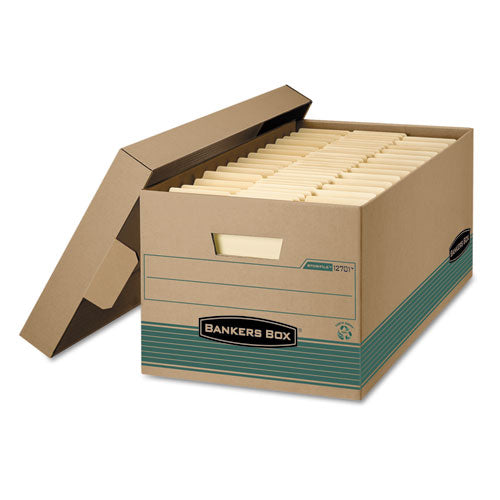 STOR/FILE Medium-Duty 100% Recycled Storage Boxes, Letter Files, 12.88" x 25.38" x 10.25", Kraft/Green, 12/Carton-(FEL1270101)