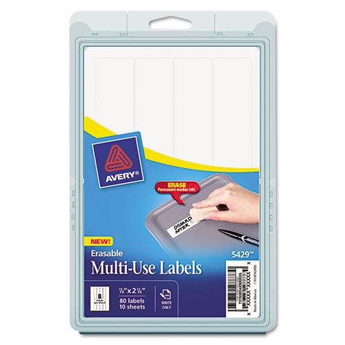 Erasable ID Labels, Inkjet/Laser Printers, 0.88 x 2.88, White, 8/Sheet, 10 Sheets/Pack-(AVE5429)